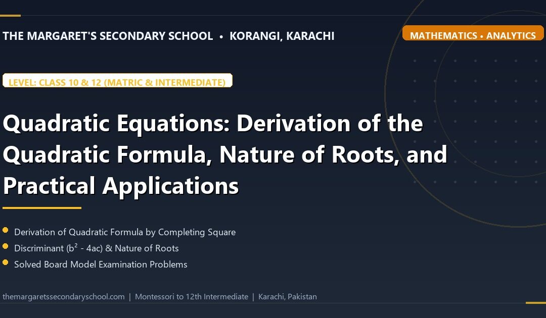 Quadratic Equations: Derivation of the Quadratic Formula, Nature of Roots, and Practical Applications