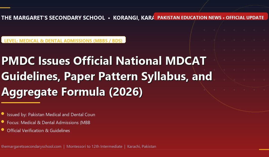 PMDC Issues Official National MDCAT Guidelines, Paper Pattern Syllabus, and Aggregate Formula (2026) - The Margaret's Secondary School News